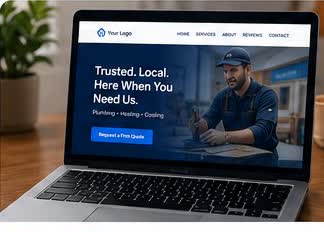 Service business homepage on a laptop