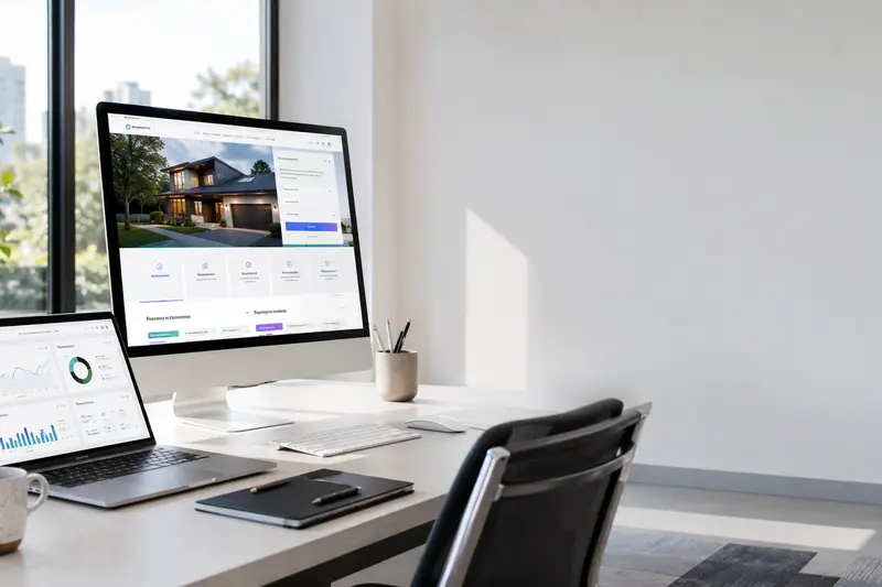 Consultant presenting a website redesign and analytics dashboard to a client